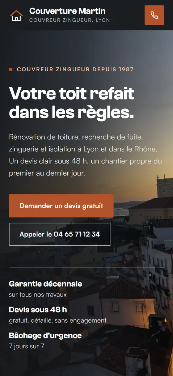 Le même site sur téléphone